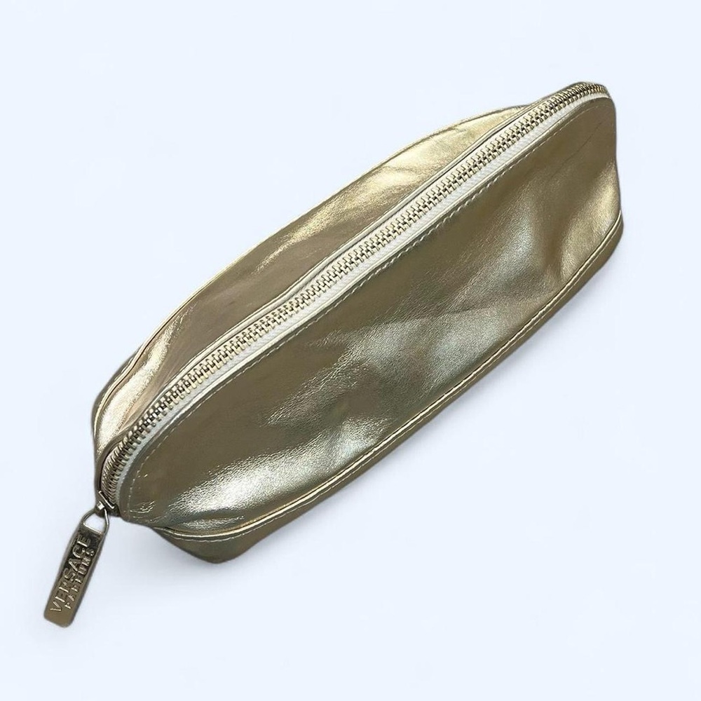 Versace Perfume Gold Metallic Faux Leather Makeup Cosmetic Zip Bag